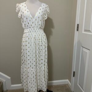 NWT Lulus White & Gold Polka Dot Dress Vacay Summer Dress!